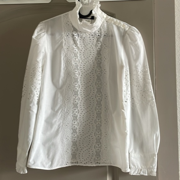 MaxMara Weekend Mock Neck Long Sleeve White Eyelet Blouse - Picture 6 of 13